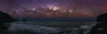 Morning stars One last panorama before dawn from the top of the cliff overlooking Anawhata Beach Auckland New Zealand  By Mikey Mack