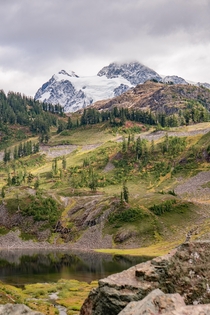 Mt Shuksan is ready for winter while the valleys are holding onto fall - Mt Baker Wilderness WA - 