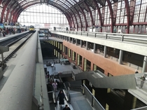 Multi level train station in antwerp Belgium  levels for trains and a level for shops  x  
