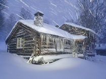 My familys -year-old cabin during a snowstorm this morning deep in the Norwegian mountains