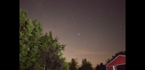 My first attempt at night photography The bright one in the middle is Jupiter
