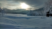 My front porch view a couple of days ago Telemark in Norway  Photo taken with Motorola potato