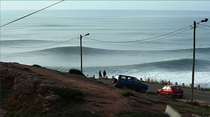Nazare Portugal with large incoming swell 