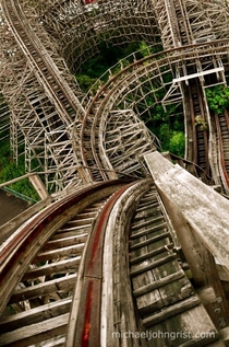 Neglected roller coaster in a Japanese amusement park abandoned in  