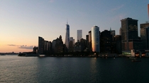 New York City from the Staten Island Ferry at sunset 