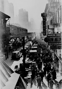 New York Citys Sixth Avenue elevated railway and the crowded street below ca  