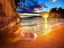 New Zealand Cathedral Cove Beach Sunrise 