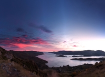 Nice big Pano for you of yesterdays sunrise over Lyttelton Harbour Canterbury New Zealand  - Bonus timelapse in comments