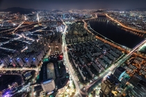 Nightscape down below seen from the Lotte World Tower Seoul South Korea 