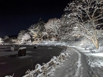 Northern Japan Hot Spring Park After a Heavy Snow Fall