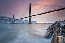Norway Sandnessjen Helgelandsbrua bridge at winter 