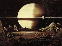 Not sure if illustrations are allowed but this is Saturn by Chesley Bonestell