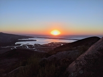 Ocean and mountain sunset from the top of Cero Cabrillo Morro Bay CA 