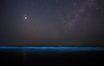 Ocean Glows an Ethereal Blue Under Milky Ways Starlight 