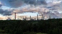 Oil refinery from a distance in Edmonton Alberta