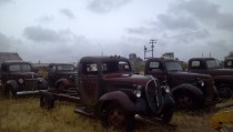 Oilfield trucks on a rare rainy day Odessa Texas  OC