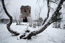 Old Abandoned Stone Tower just outside the town of Solitude Island Ludwigshtein Russia 