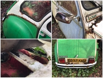 Old Citroen in northern England with plants growing inside