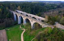 Old railway bridge in Stanczyki Poland Built in the beginning of the th Century by Germans and over  metres high 