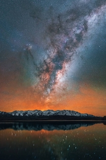 One year later The Milky Way burning bright and rising over Lake Heron New Zealand 