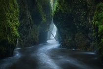 Oneonta Gorge located in the Columbia River Gorge region of Oregon after heavy rainfall began to hit the Pacific Northwest last weekend 