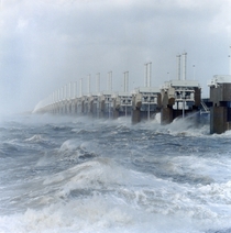 Oosterschelde storm surge barrier in use the Netherlands 