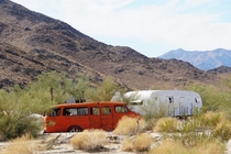 Orange van in the California desert OC