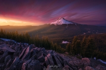 Oregons Mount Hood and Mirror Lake as seen from the summit of Tom Dick and Harry Mountain at sunset  photo by Alex Noriega