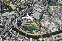 Osaki junction in Tokyo is a massive five-stacked loop that connects an underground and overground expressway with a m height difference It takes up  the size of a conventional interchange and has a rooftop garden on top of it check comments for more info