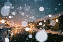 Otaru Canal with Snow Falling Hokkaido Japan 