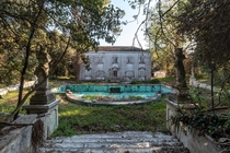 Overgrown villa with wall paintings inside italy 
