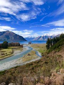 Overlooking Lake Wakatipu from Mount Nicholas Farm outside Queenstown NZ 