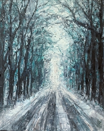 Painted this winter road into the distance