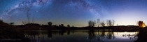 Panoramic of the Milky Way over a reflective lake in Queensland Australia 