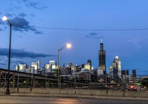Partial view of Chicagos skyline on the evening of June   