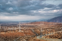 Partial view of the San Gorgonio Pass Wind Farm close to Palm Springs CA 