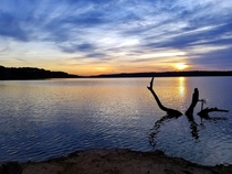 Peaceful sunrise over a windy lake North Carolina 