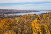 Peak Fall colors on Cayuga Lake from Ithaca NY OC
