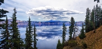 Perfect cloud reflections at Crater Lake NP in Oregon 