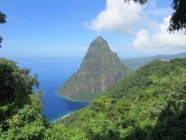 Petit Piton St Lucia a volcanic plug by the Caribbean Sea  m   ft tall 