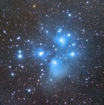 Photo of the Pleiades AKA The Seven Sisters or M an open star cluster in Taurus