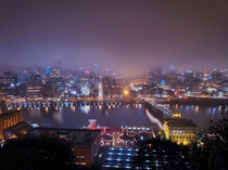 Pittsburgh on a foggy night