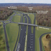 Planned triple roundabout interchange on Fairfax County Parkway at Popes Head Road- Virginia