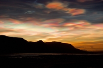 Polar stratospheric clouds spotted above Saurkrkur Iceland today 
