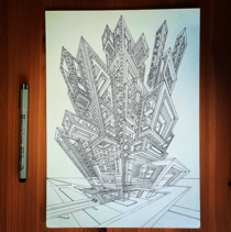 Practicing  point perspective draftsmanship