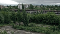 Pripyat Ukraine - Stormy late summer day in the abandoned street 