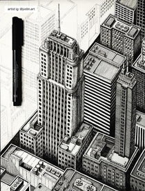 Progress shot of my ink cityscape drawing 