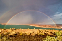 Pulled over in the rain to capture this double rainbow at Lake Powell 