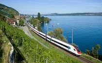 Railroad route by Lake Biel Switzerland 