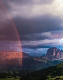 Rainbow light show from the top of Seceda Italy 